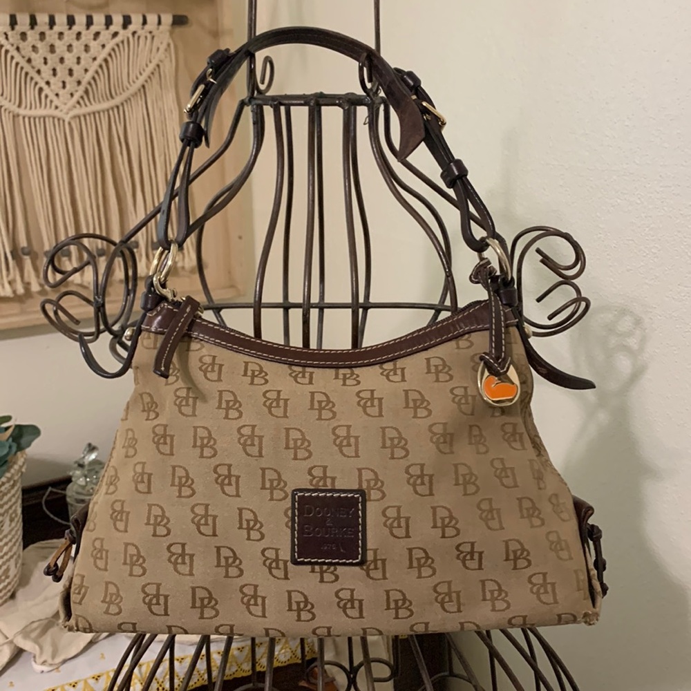 Dooney & Bourke Brown Jacquard And Leather Satchel Purse Handbag
